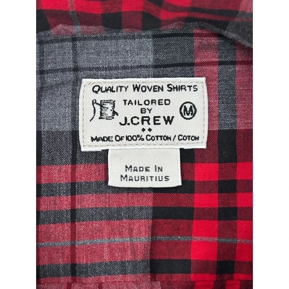 J.Crew Men's Tailored Plaid Button-Up Shirt Red Long Sleeve  100% Cotton  Size M